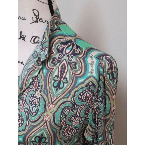 💚 CRAIG TAYLOR Women's Silk Button-down Paisley Print Green Shirt Blouse XS - Picture 6 of 16